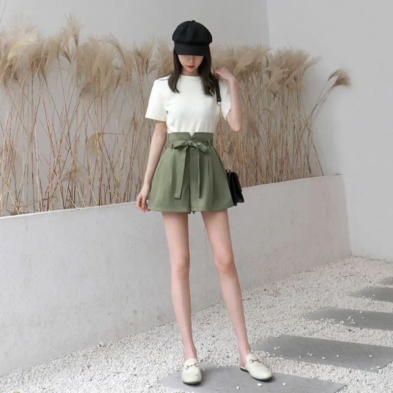 Spring Summer Casual Vintage All-match Chiffon Fashion Shorts for Women 2023 Bow Lacing Wide Leg High Casual Pants Streetwear