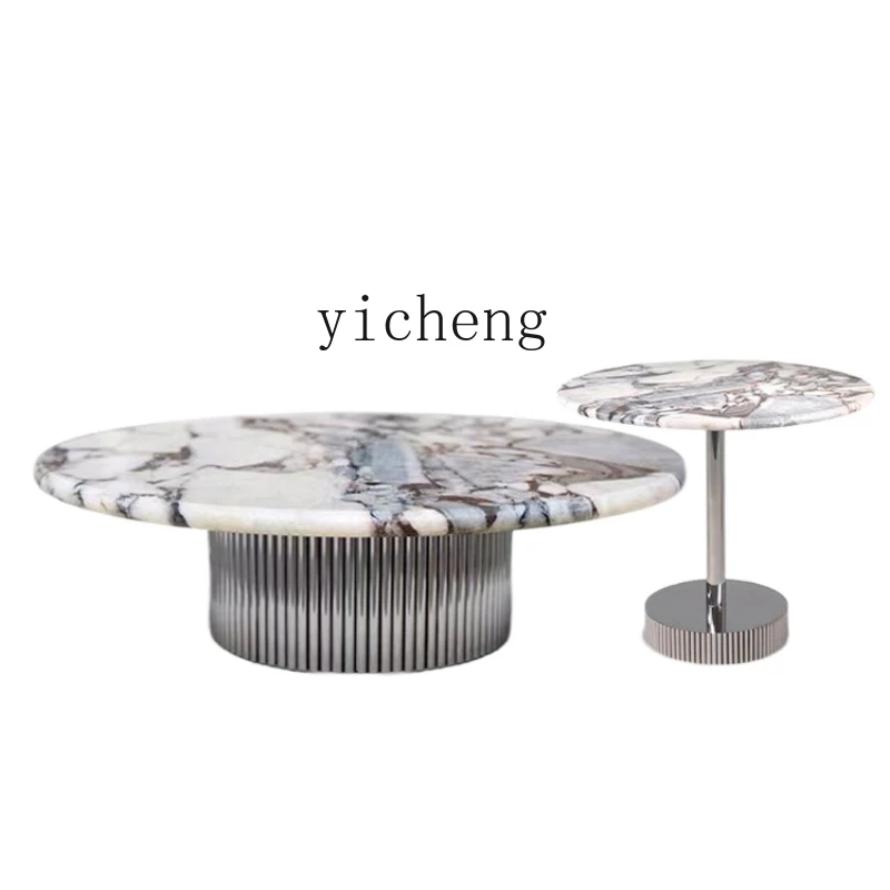 

ZC round Tea Table Living Room Home Luxury Stone Minimalist Color LCD Stone Super Crystal Stone Endtable