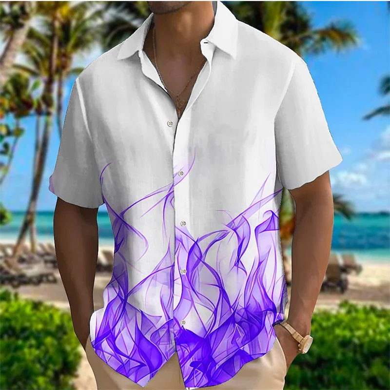 2023 Men's Shirts 3D Printing Flame Shrink Ruby Purple Clover Outdoor Street Short Sleeve Clothing Fashion Design Casual Soft