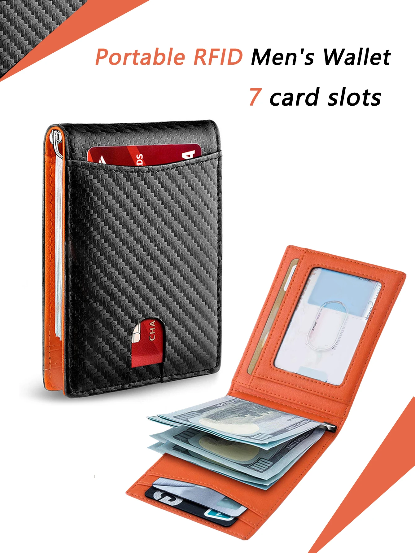 Herren Slim Doppelfalt-Geldbörse mit RFID-Schutz, Kreditkartenhalter, Tragbare Leder-Kartenhülle, Minimalistischer Geldclip für Männer – Detail 1