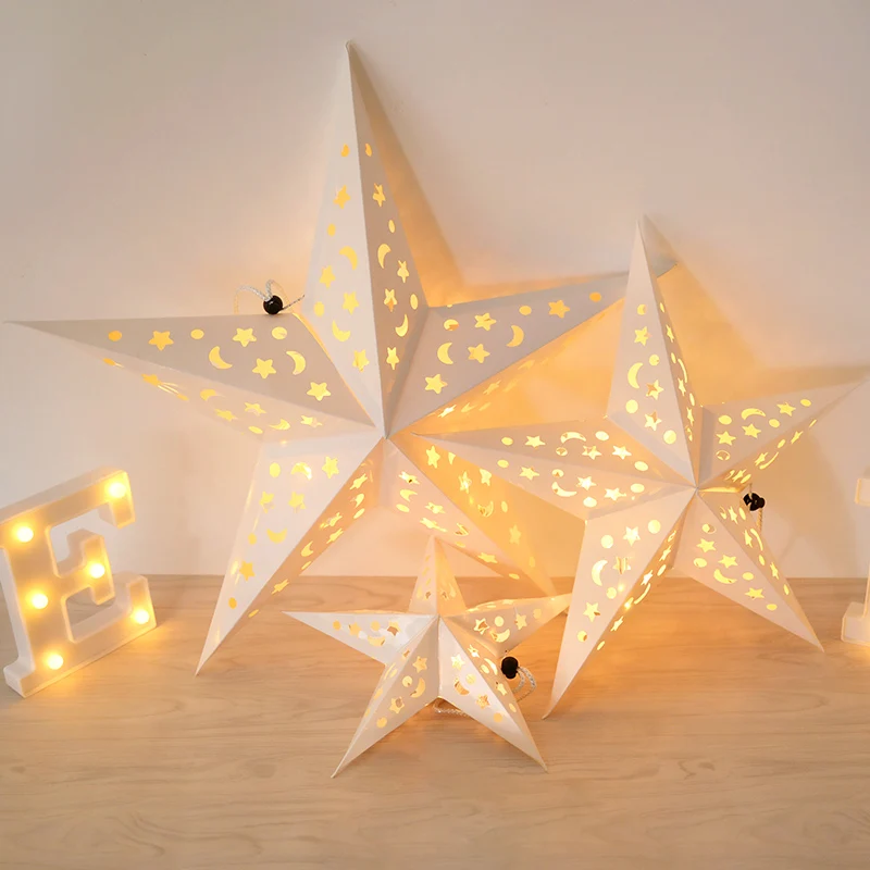30/45/60cm Hollow Out Star Light Window Grille Paper Lantern Stars Lampshade Wedding Party Home Garden Hanging Lights Decoration