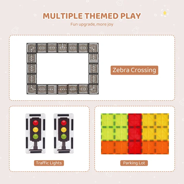 SucceBuy 56 PCS Magnetic Tiles Magnet Building Blocks Set Construction Game Stacking Toys STEM Sensory Educational for Kids Gift