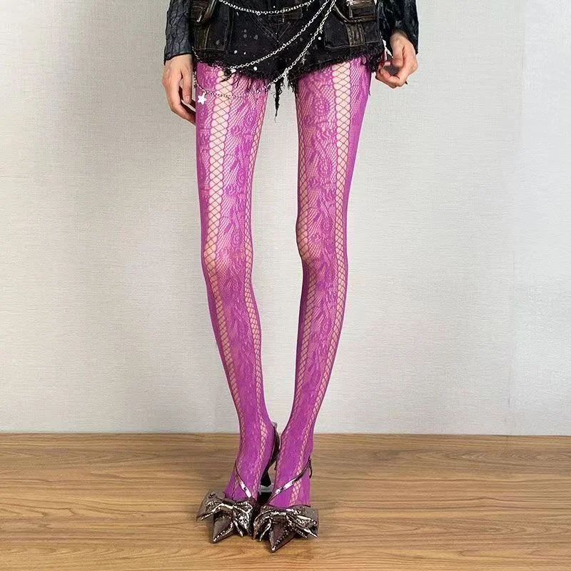 Neue frauen Sexy Gestreiften Vertikale Korn Strumpfhosen Spitze Aushöhlen Mesh Strumpfhosen JK Atmungsaktive Fishnet Strümpfe – Detail 8
