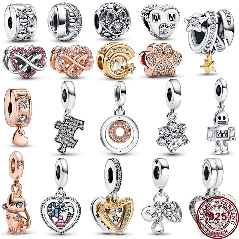 Hot 925 Silver Exquisite Puzzle Eternal Love Heart Meteor Logo Bead Pendant For Original Women's Bracelet Necklace Charm Jewelry 2023 fit original women s bracelet diy women s jewelry new 925 sterling silver puzzle sparkling claw print eternal heart string