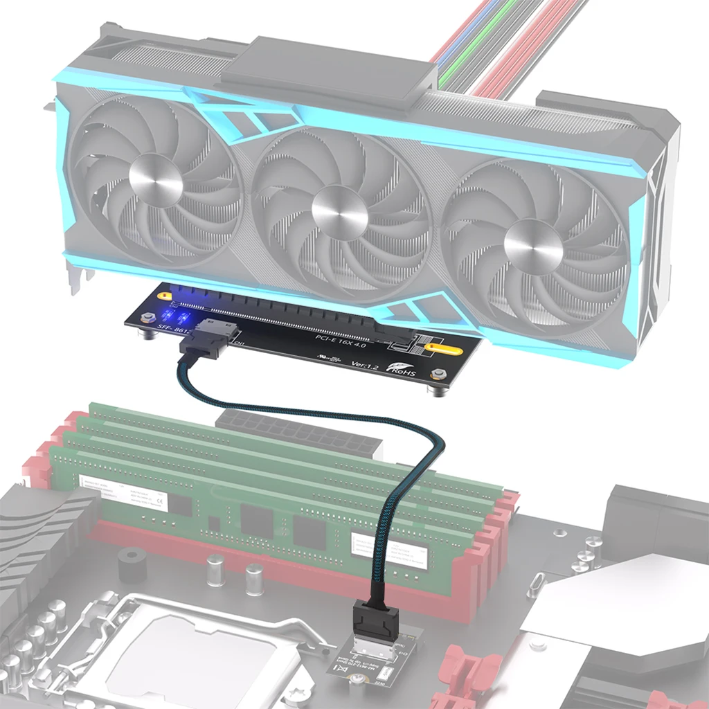 M.2 M-Key 2230/2280 zu PCIe 4.0 X16 mit Oculink SFF-8612/8611 Verlängerungskabel als externe Grafikkarte PWR ATX 6PIN/ATX 24PIN – Detail 21