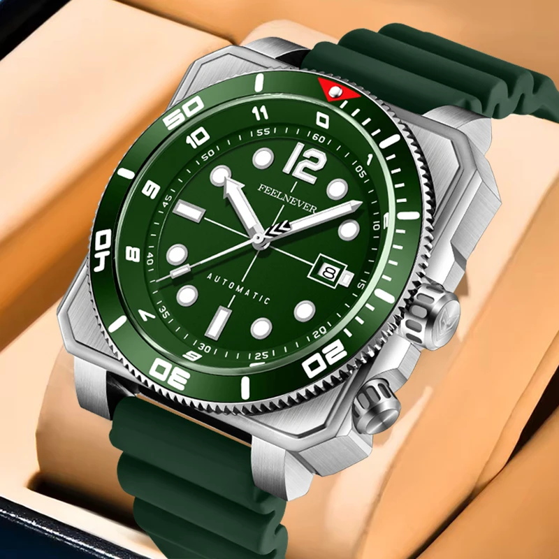 FEELNEVER Men Watch Fashion Sports Automatic Mechanical Watches For Men 316L Stainless Steel Sapphire Waterproof Man Wristwatch