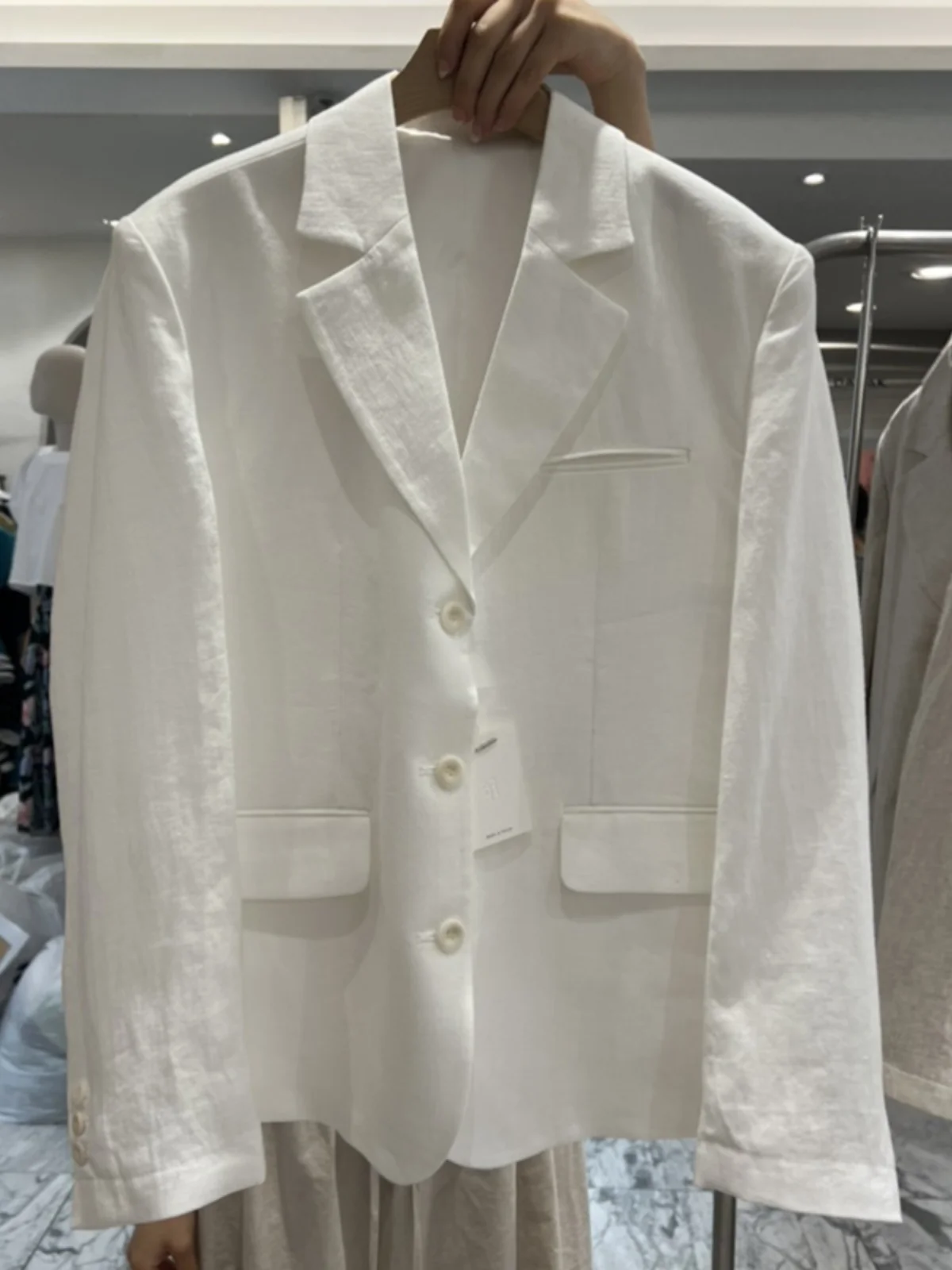 

Женский пиджак из хлопка и льна SuperAen, летний блейзер с длинным рукавом, 2024