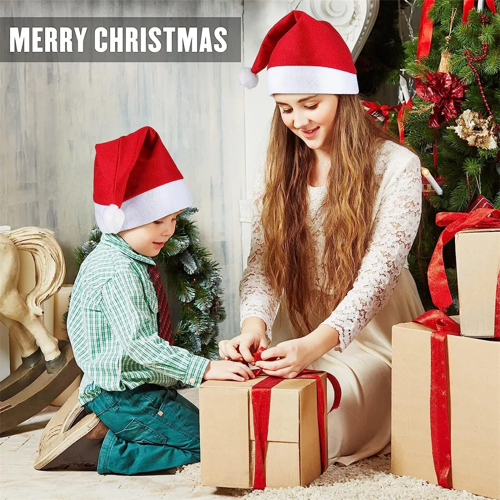 Adults Kids Christmas Hats Non-woven Fabric Santa Claus Xmas Hats Cap Merry Christmas New Year Party Festival Decoration Gifts