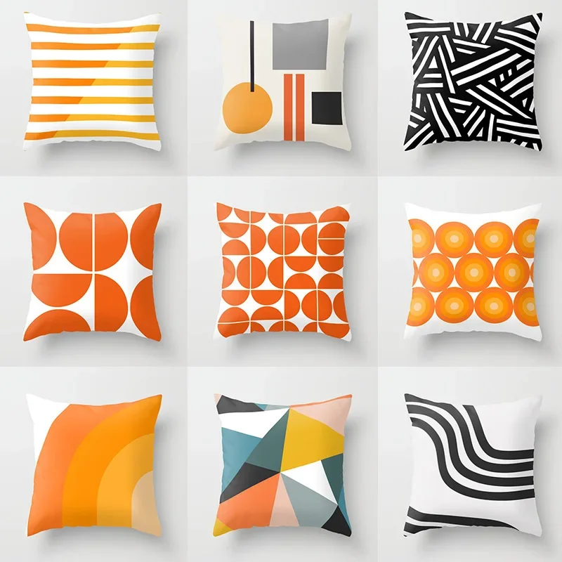 Orange Geometric Pillowcase Cushion Cover for Home Sofa Chair Decor