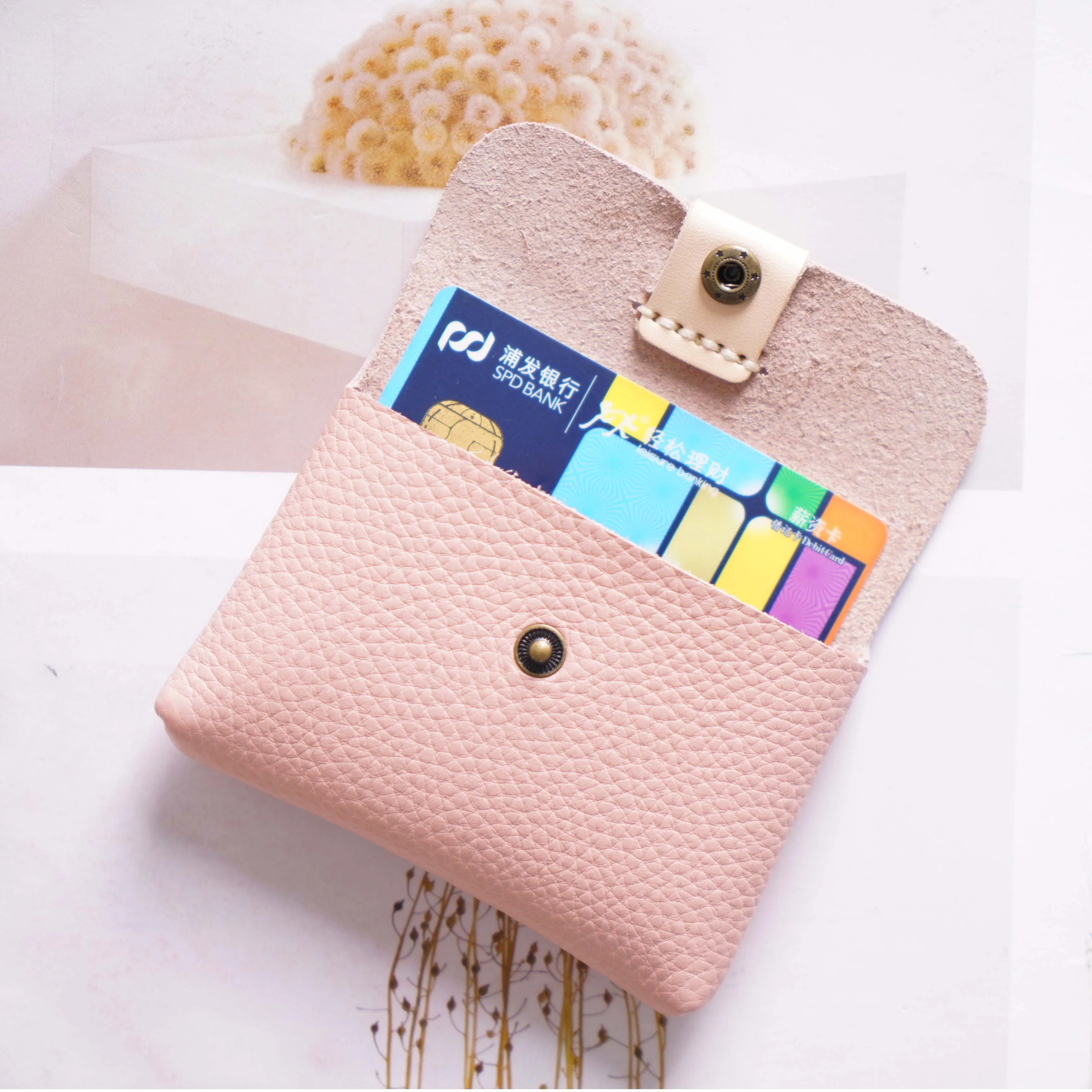 Handmade Mini Vintage Card Holder-Pebble Grain Leather, Compact Organizer for Coins, Cables & Earphones