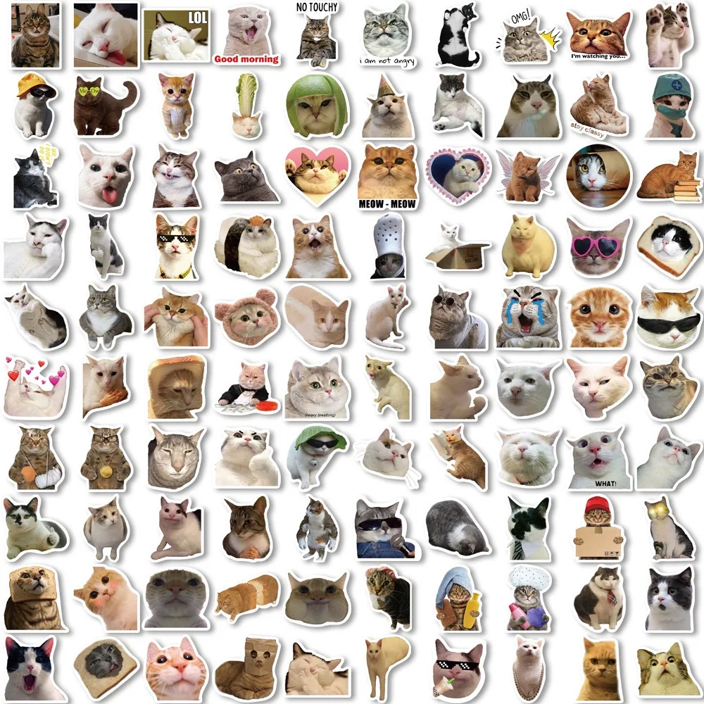 10/50/100pcs Funny Cute Cat MEME Animals Stickers Kawaii Decals Scrapbooking Notebook Luggage Laptop Skateboard Sticker Toy 6