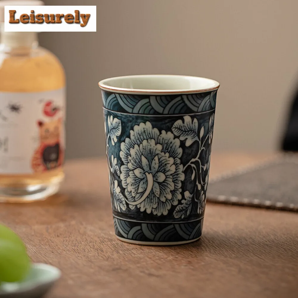 210ML Retro Ru Kiln Porcelain Cola Cup Handmade Blooming Flowers Ceramic Tea Mark Water Mug Coffee Mug Kung Fu Teaset Drinkware