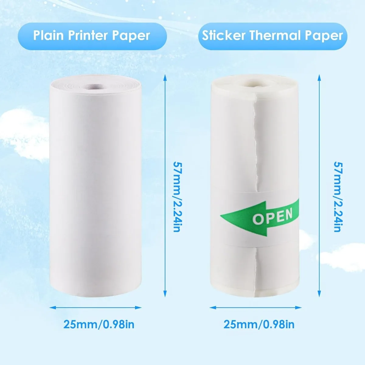 휴대용 미니 프린터 및 카메라용 흰색 자체 접착 라벨 스티커, 57mm 너비 인쇄 감열지, 10 개