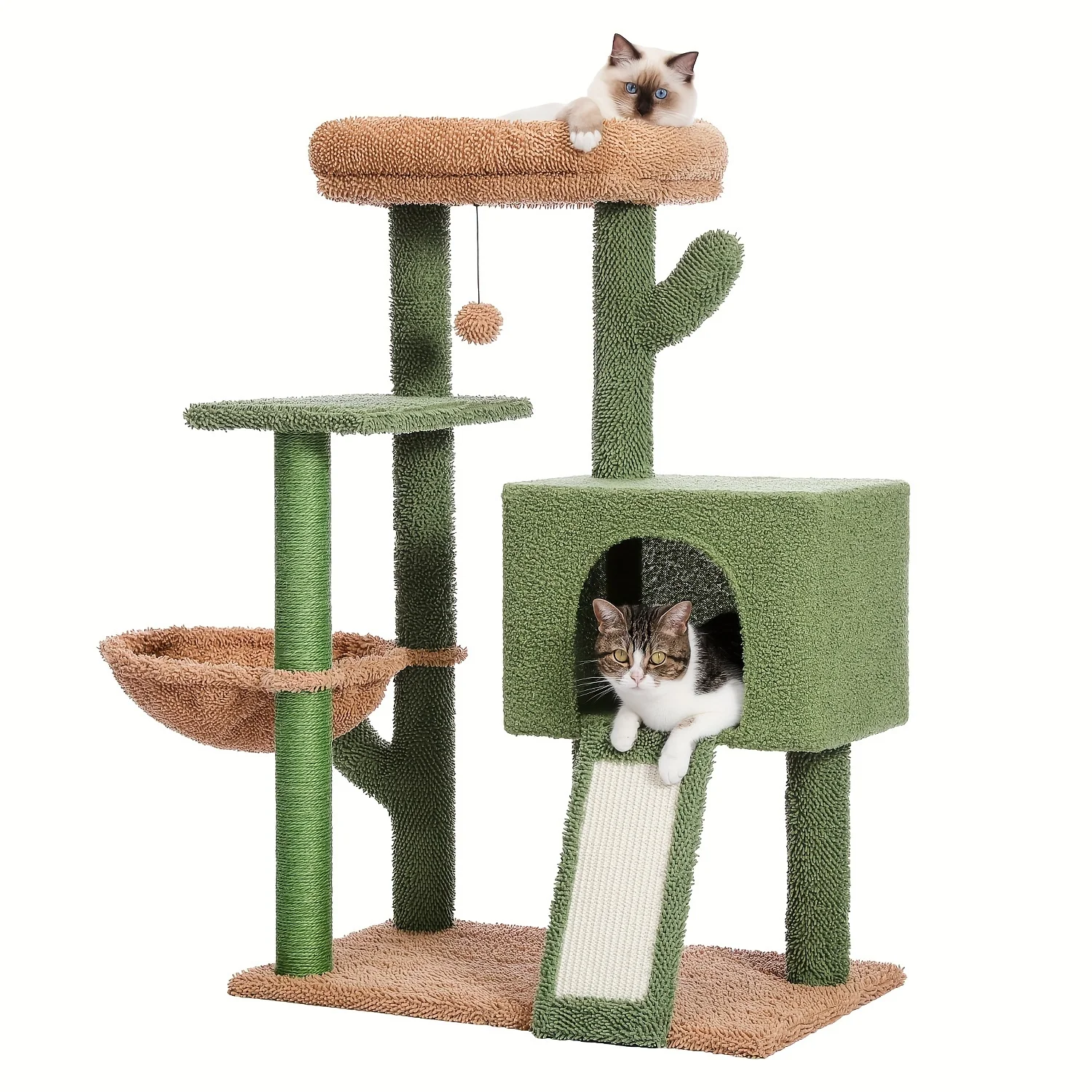 

41 Inches Cactus Cat Tower, Featuring A Sisal Covered Scratching Post And A Cozy Condo For Indoor Cats, Serving As A Cat Climbin