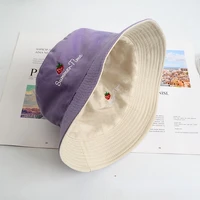 Two-sided Casual Embroidery Bucket Hats for Woman Lovely Embroidery Strawberry Four Seasons Outdoor Travel Decorative Sun Hats 3