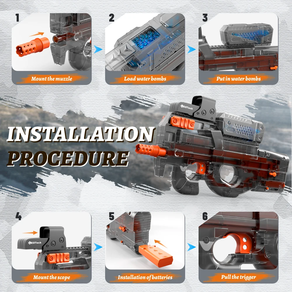 P90 New Color! Electric Gel Gun Explosive Gun - Transparent Black, Fully Automatic Splash Ball Toy Gun, Suitable for Outdoor Activities - Outdoor Shooting Team Game 4