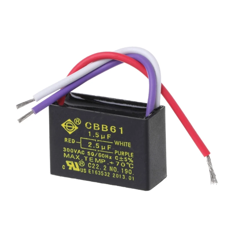 ESTD Black CBB61 1.5uF+2.5uF 3 Wires 250V 50/60Hz Capacitor For Ceiling Fan