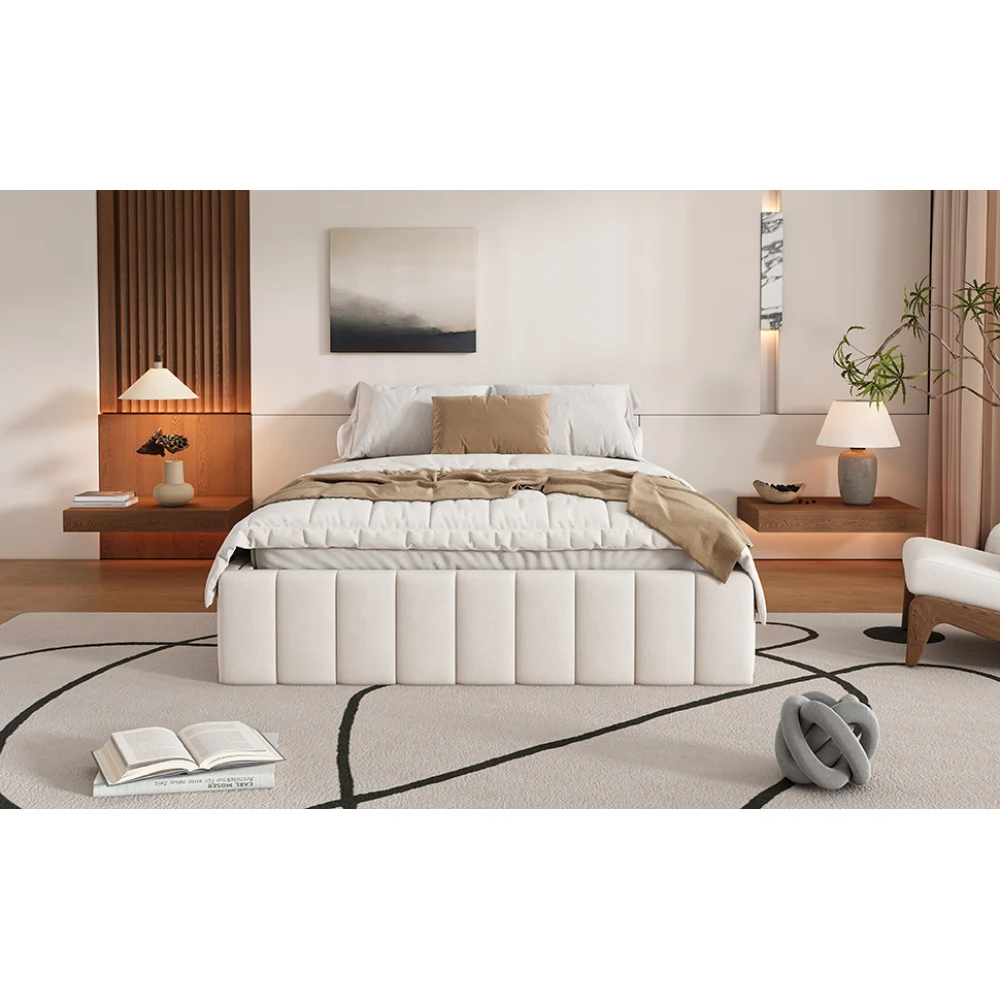 140 x 200 cm Polsterbett mit 4 Schubladen, Bettgestell, Doppelbett mit Gitter (ohne Matratze), ohne Kopfteil, minimalistisches Design – Detail 23