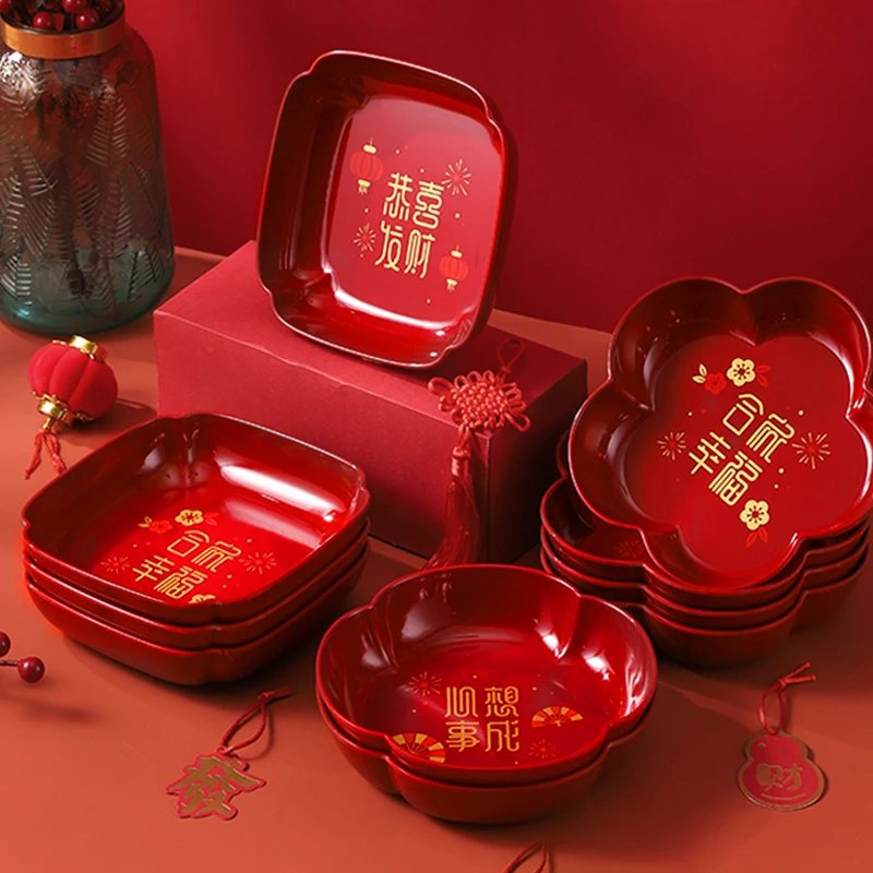 

Wedding Red Fruit Plate Tea Table New Year Dried Fruit Tray Candy Plate Moving into the New House Happy Plate Fruit Plate