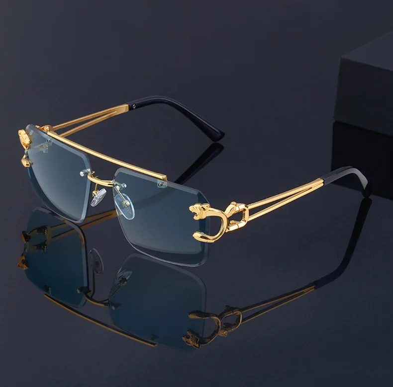 Mode metall leopard randlose sonnenbrille doppel brücken gradienten ozean film schattierungen uv400 – Detail 5