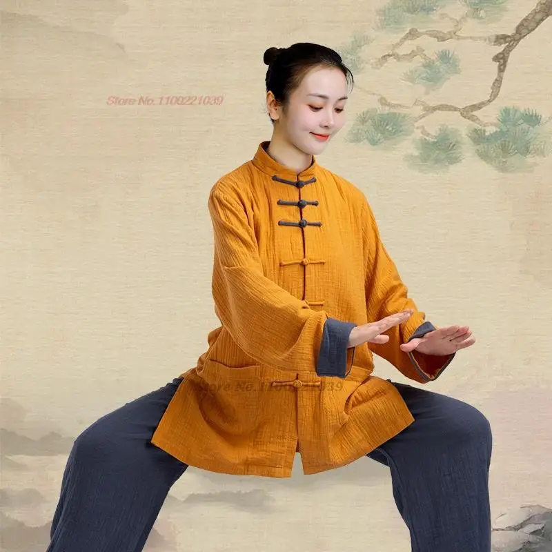 2024 Chinse Kungfu Tai Chi Abbigliamento Arti Marziali Taijiquan Wushu Uniforme Cotone Lino Top + Pantaloni Set Tai Chi Esercizio Vestiti