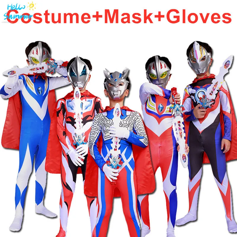 

Hot sale fashion children Halloween Ultraman Costume Savior Cosplay 3D Print Spandex Zentai Superhero party kids Toys Gift