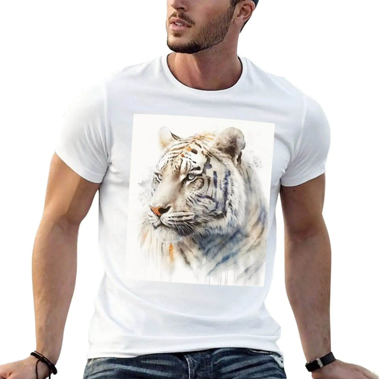 

New White Siberian Tiger Watercolour Portrait\t T-Shirt custom t shirts new edition t shirt mens plain t shirts