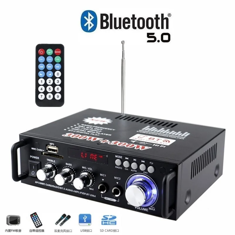 DHL 20 шт. 600 Вт 12 В 220 USB автомобильный bluetooth HiFi стерео аудио усилитель мощности пульт