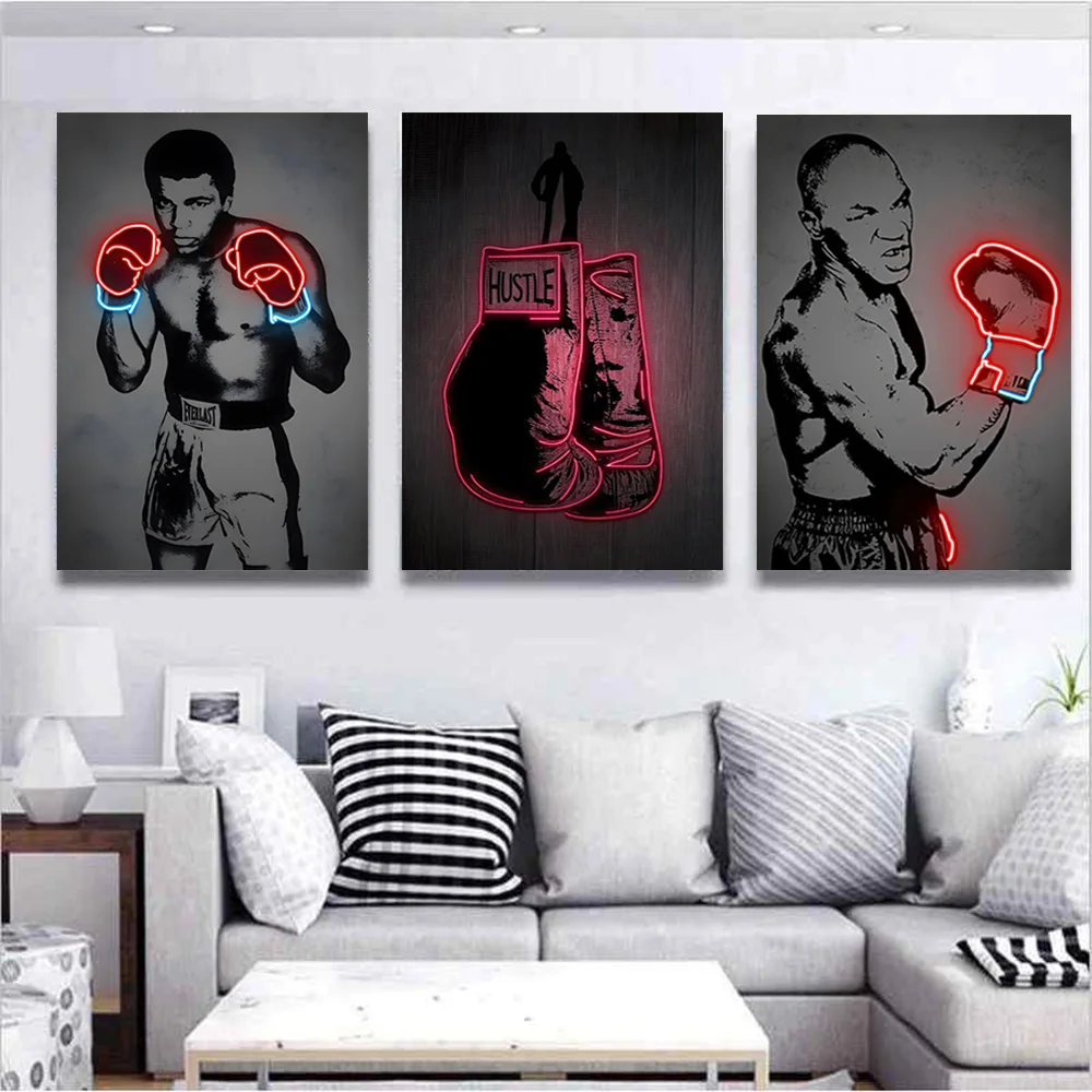 

Muhammad Ali Boxing Gloves Fighting Pose Home Living Room Bedroom Gym Decorative Wall Art Posters Canvas Print With Neon Effect
