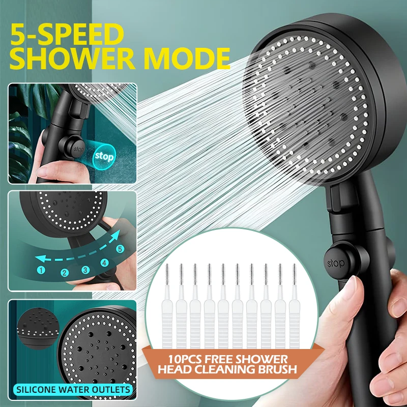 5ModesRainfallShowerheadwithHoseandHighPressureEcoFriendly