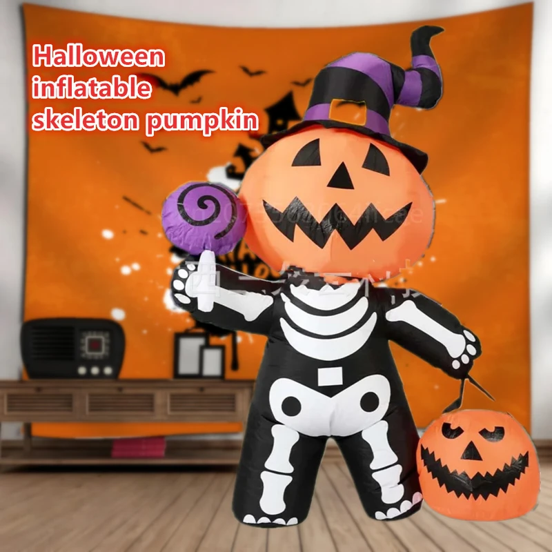 Halloween 6FT1.8M inflatable little devil skeleton glowing pumpkin LED outdoor decoration horror props fun