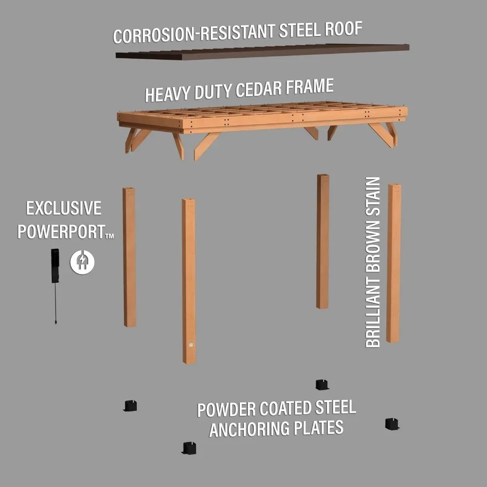 12 x 9.5 All Cedar Wooden Gazebo Pavilion Hard Top Steel Slope Roof Supports Snow Loads and Wind Speed Rot Resistant