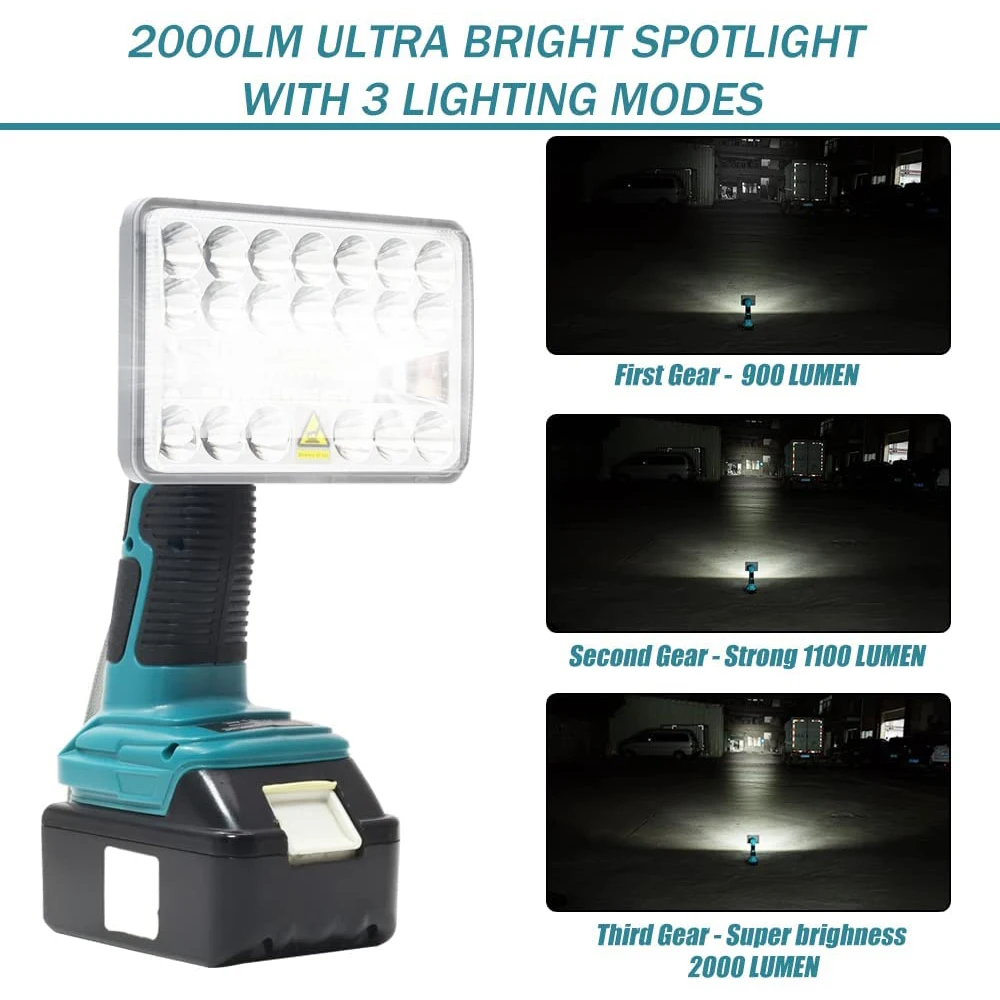 18V 2000LM LED Flashlight Outdoors Spotlight Light for Makita BL1430 BL1830 Lith