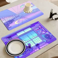 80s Vaporwave Style City Night Street Cat Non-slip Fast Water Absorption Anti-scalding Imitation Tile Printing Coffee Machine 1