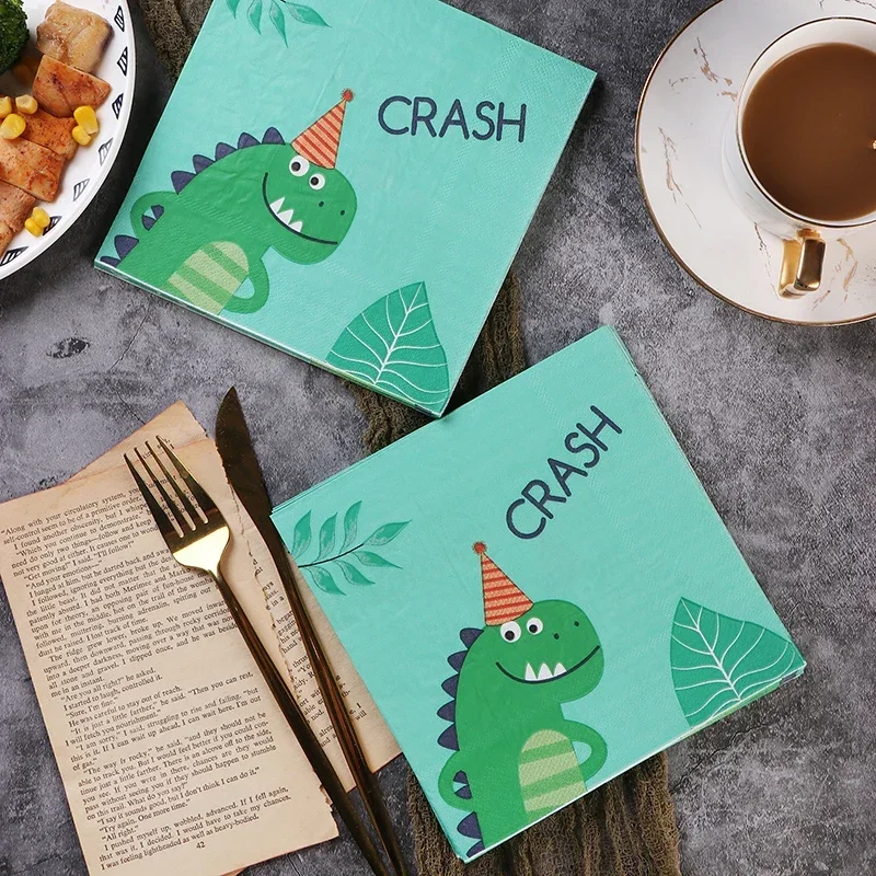 New Dinosaur Colourful Printing Napkins Children's Birthday Party Cartoon Mouth Cloth Paper Pure Wood Pulp Paper Placemats