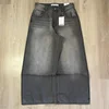 Vintage Popular New American Washed Grey Letter Embroidered Baggy Jeans Y2K Harajuku Hip Hop High Waist Wide Pants Streetwear 3