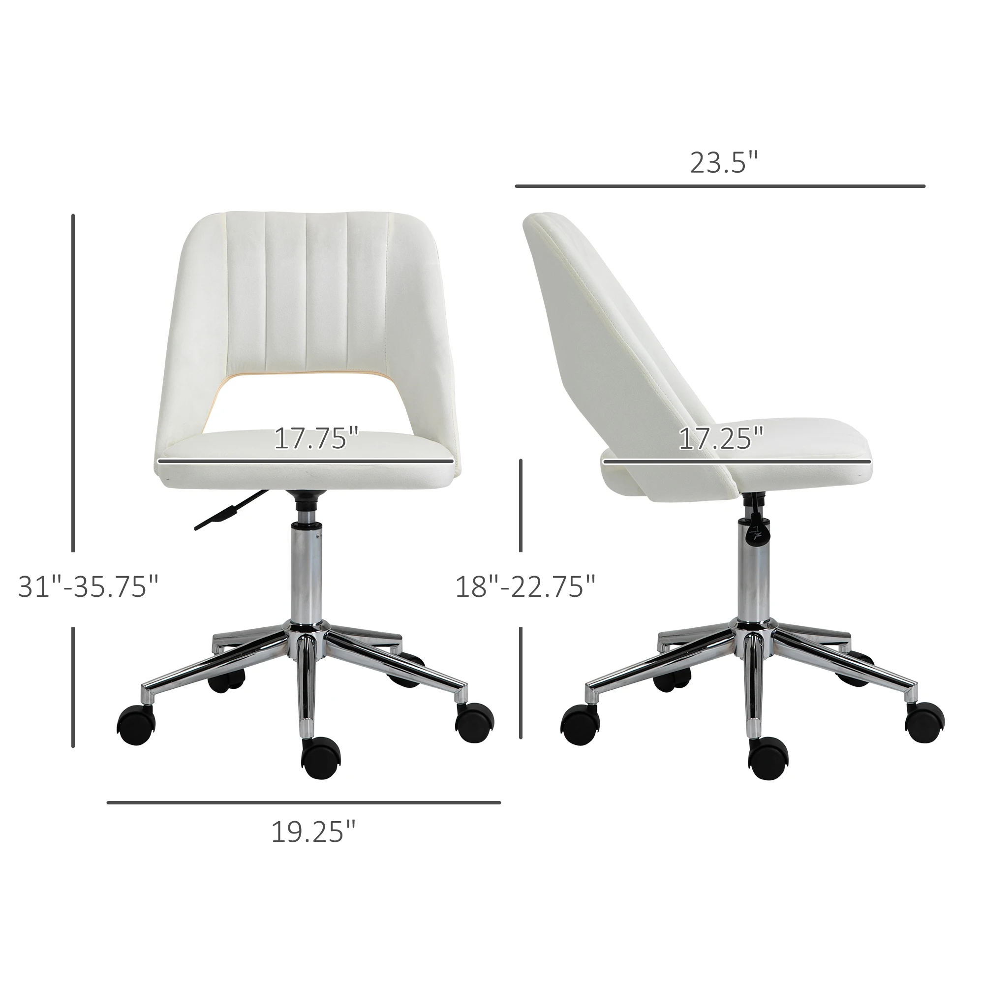 Ergonomic Velvet Armless Computer Swivel Upholstered Chair W/ Open Back White 3