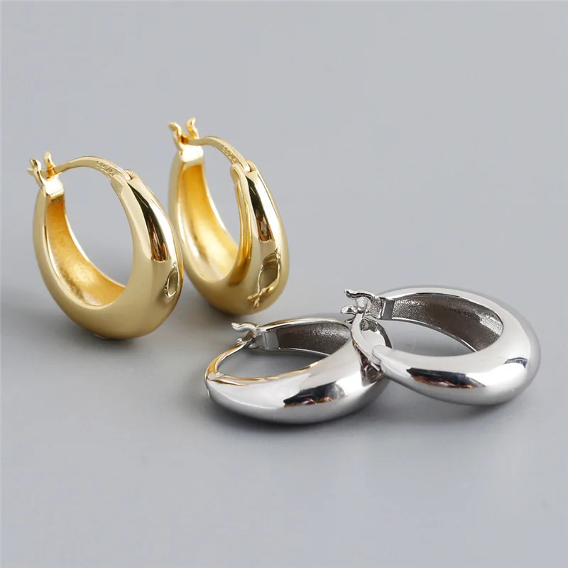 18K Real Gold-Plated Metal Chunky Hoop Earrings for Women Punk Thick Huggie Ear Jewelry Gifts