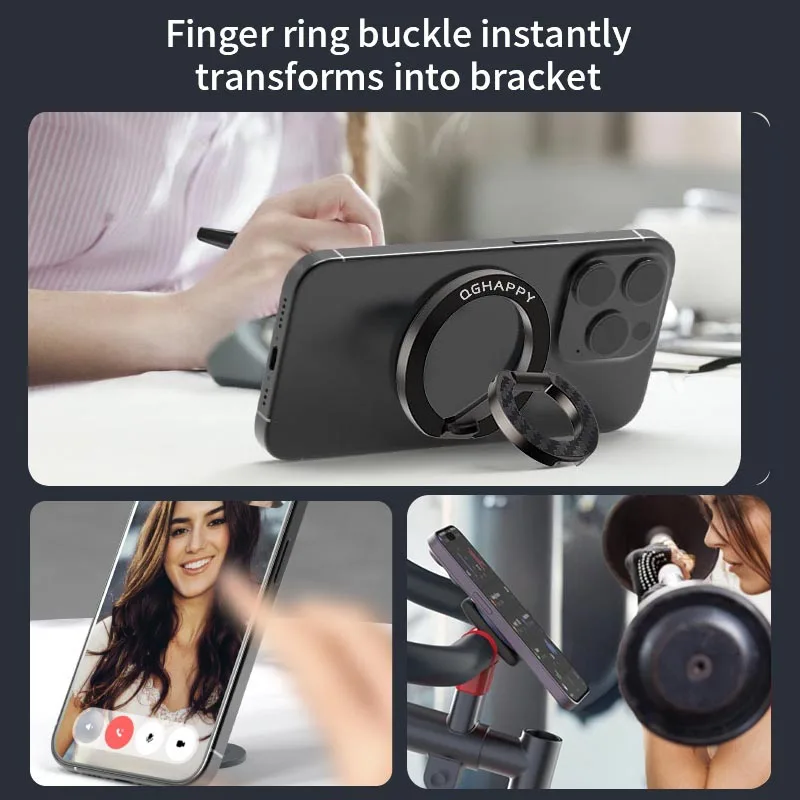 Double-Sided Magnetic Phone Ring Holder with Kickstand and Grip