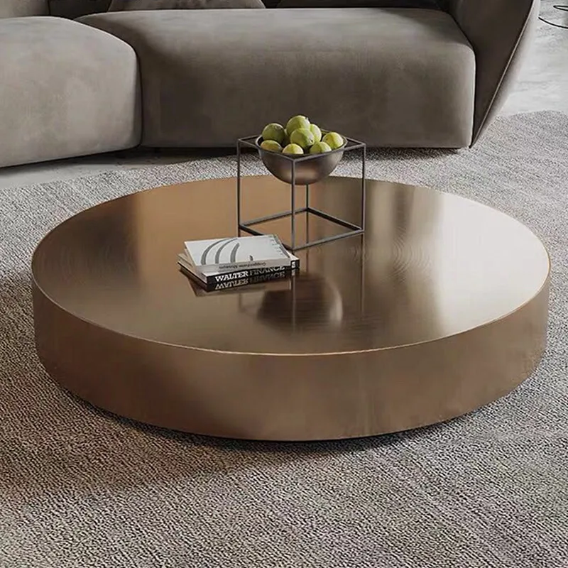 

Nordic stainless steel circular coffee table light luxury