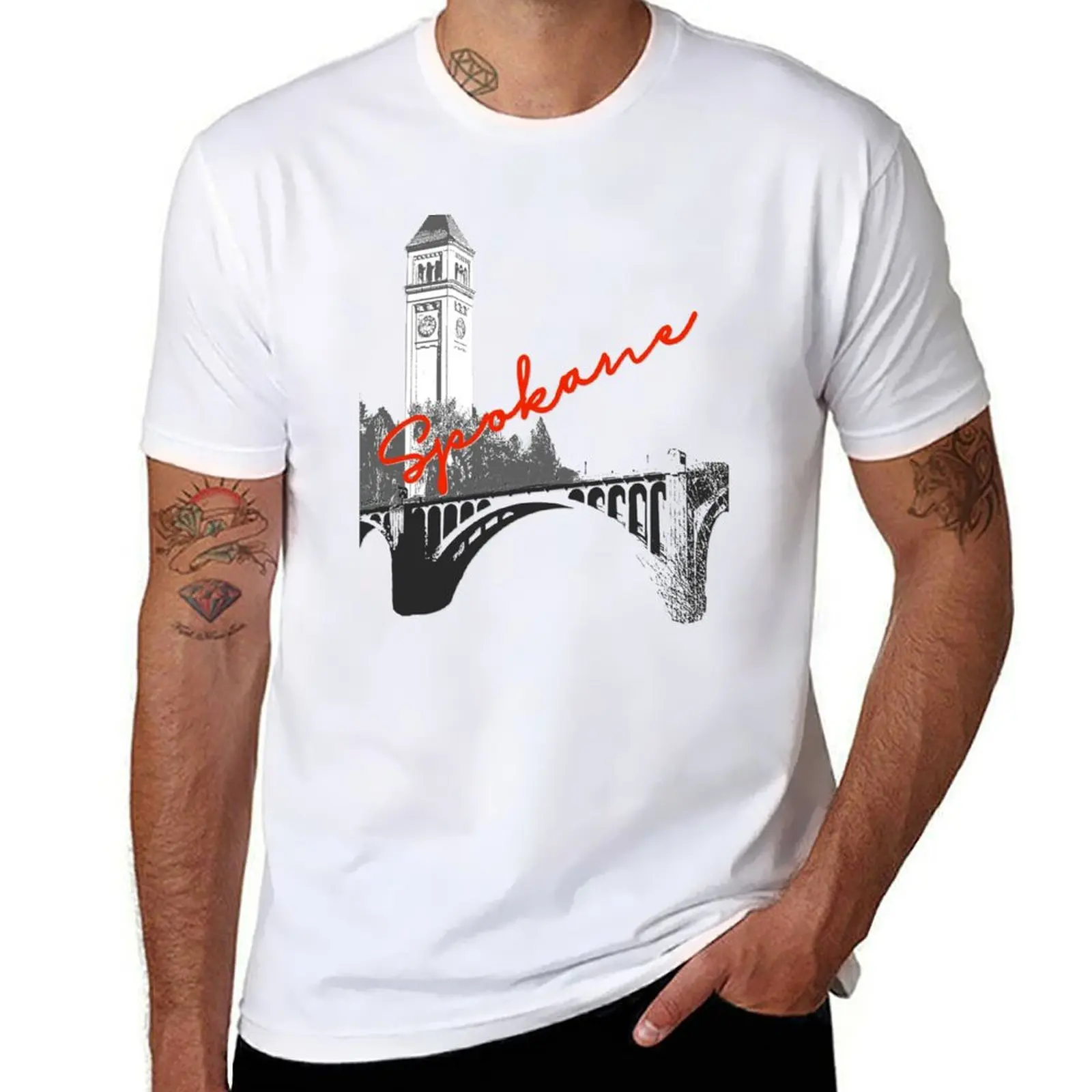 Spokane Clock Tower Monroe Street Bridge T-Shirt Camicie Magliette Grafiche Magliette Semplici Per Uomo Pack