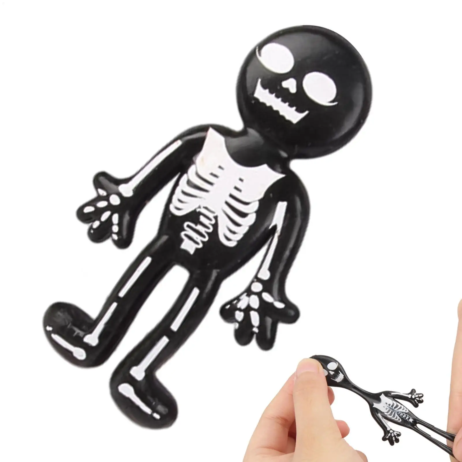 Black Fidget Toys Halloween Stretchy Toy Mini Fidget Skeleton Stress Relief Squeeze Toys Safe Halloween Party Favor Decoration