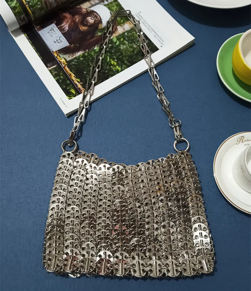 Luxury Designer Women's Bag Trend Hand Woven Hollow Metal Chain Tote Bag Clutch Female Bag Travel Holiday Shoulder Bag Handbag 5