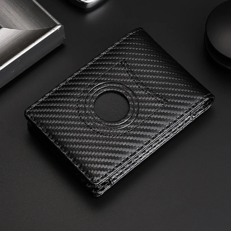 Men Airtag Short Bifold Wallet Genuine Leather Thin Cash Photo Coin Purse Pocket Card Holder Slim Wallets for Male