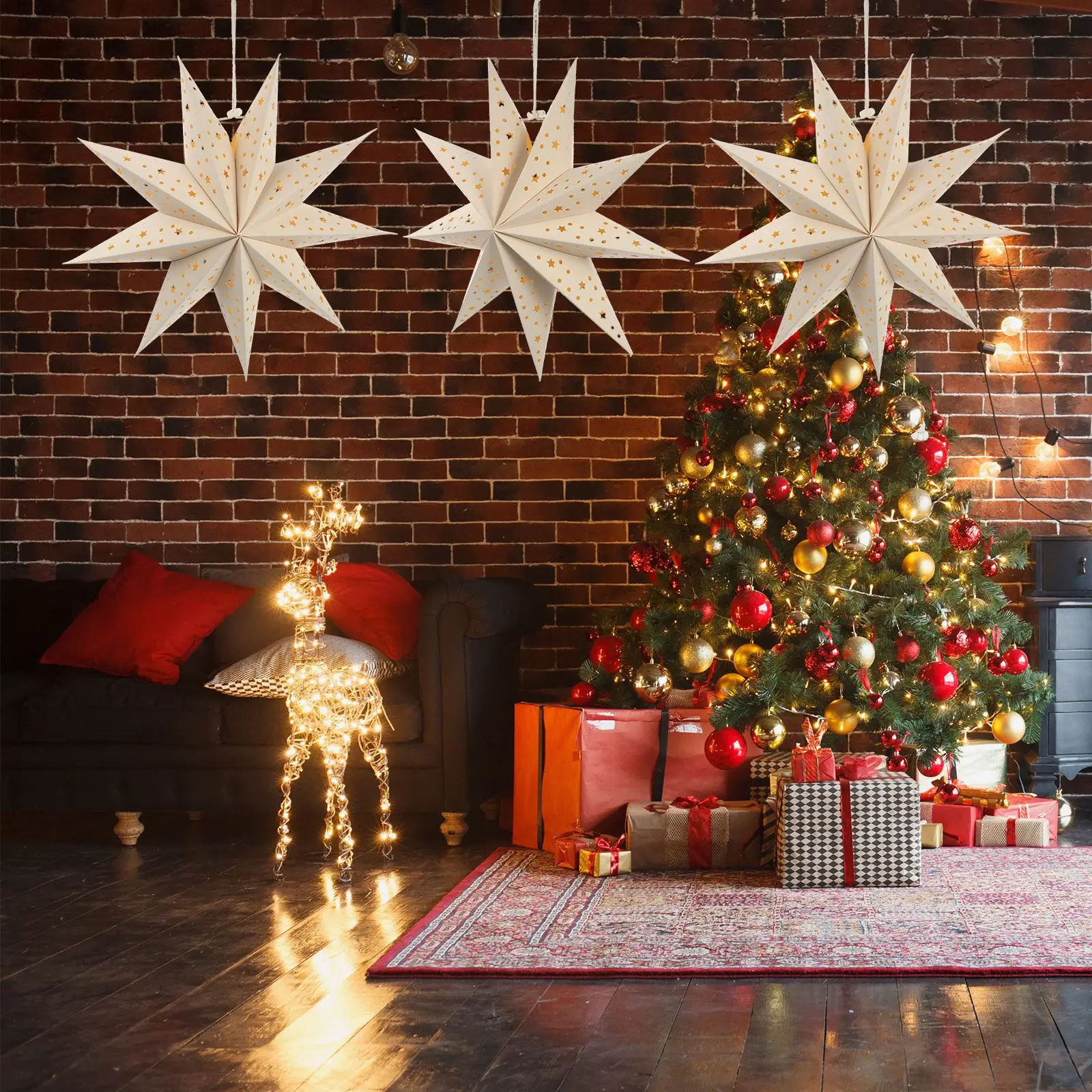 

3pcs Christmas Paper Star Lantern Covers Hanging Pendants Lampshades Covers Christmas Paper Star Lampshades Lantern Covers Decor