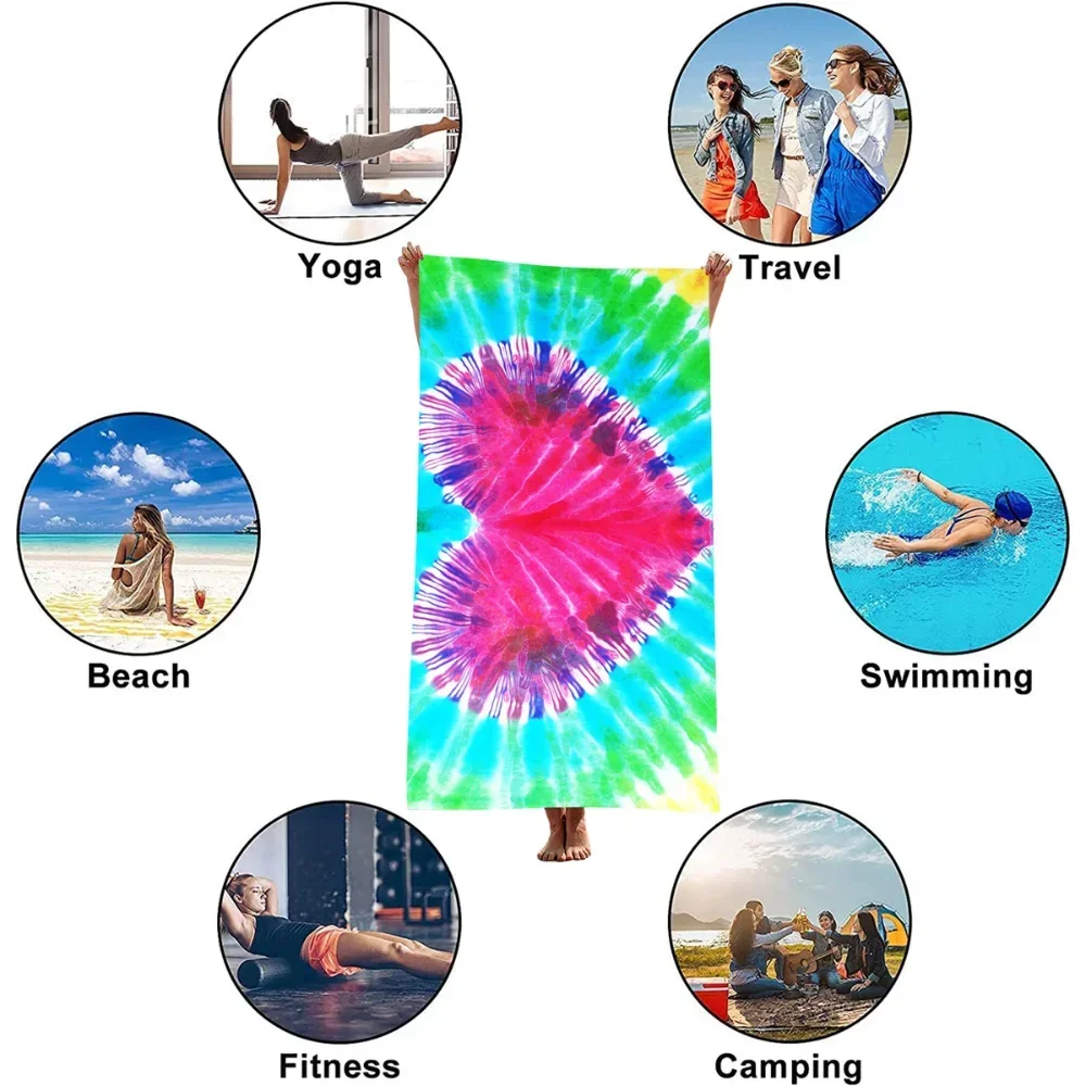 70*140cm New Beach Towel Tie-Dye Heart Printed Sand Free Quick Drying Beach Towel Holiday Absorbent Bath Towel for Travels
