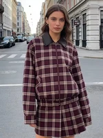 Women Plaid Mini Skirts Two Piece Sets 2025 New Chic Fashion Zipper Bomber Jacket Women's Suits Spring Autumn Woman Outfits - Image 5
