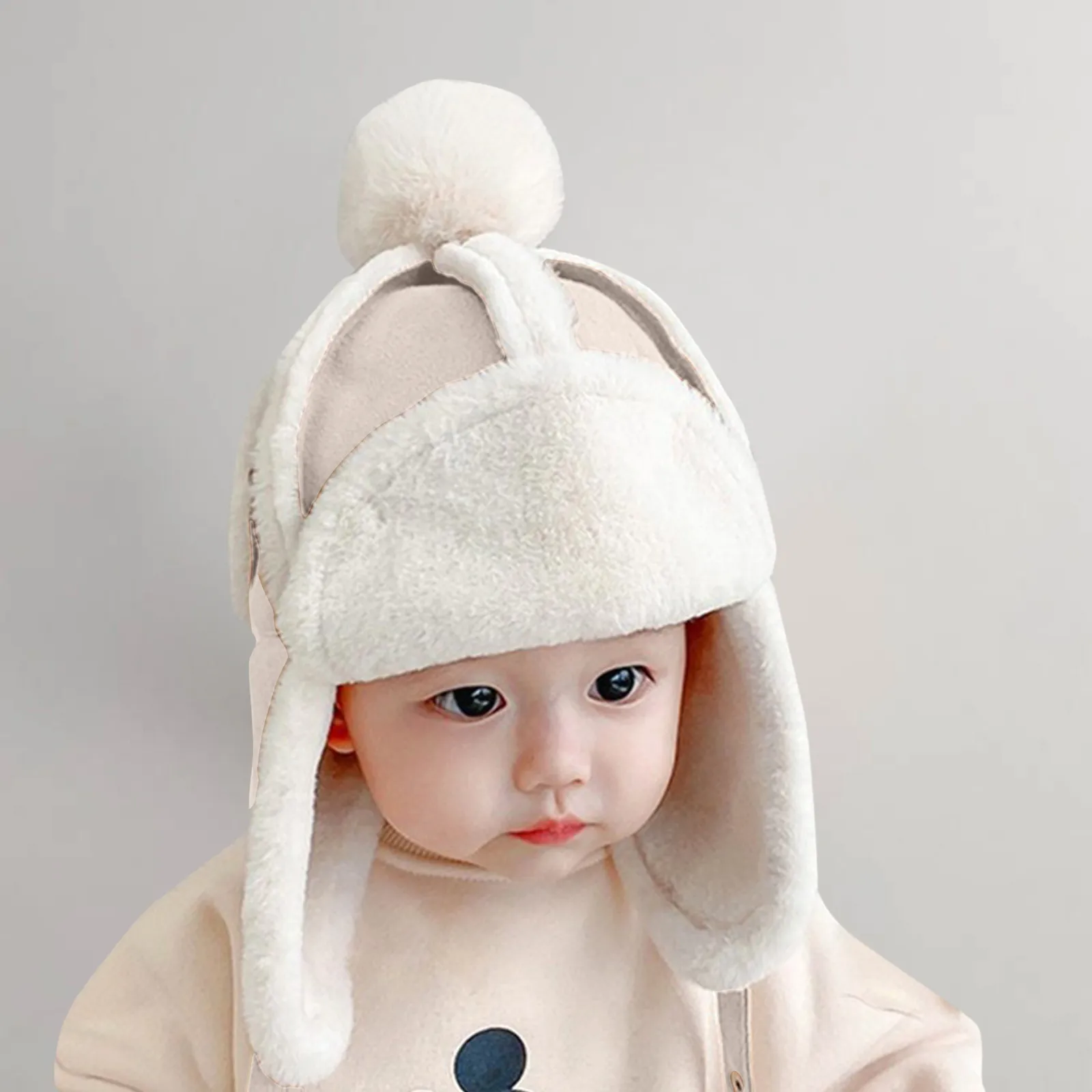Fur Baby Hat For Girls Boys Plush Lining Winter Hat For Kids Cap With Earflap Skiing Windproof Baby Bonnet Infant Beanie 1-4y
