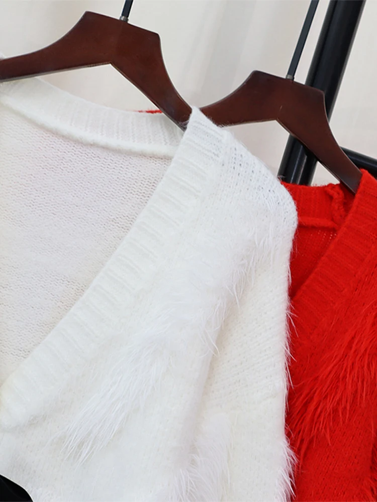 여성 투피스 니트 가디건, 활 디자인 스웨터 코트, 따뜻한 브이넥, 단색 단추 상의, 패션, 2023 가을, 겨울