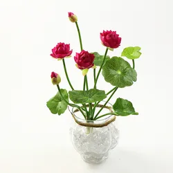 Mini Artificial Lotus Water Lily Potted Plant - Green Decor for Home, Party, and Wedding (Rose red)